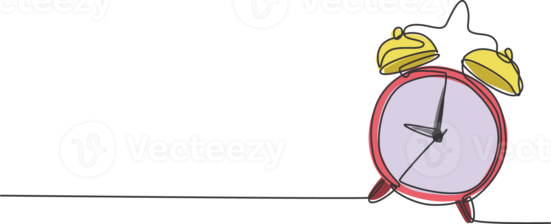 Single continuous line drawing of ringing alarm clock to wake children up. Back to school minimalist style. Time keeper concept. Modern one line draw graphic design illustration png