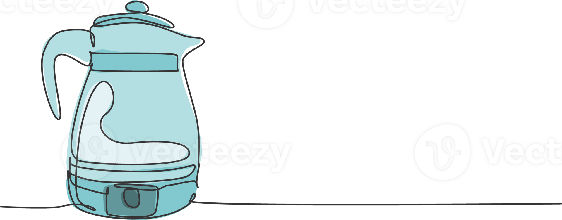 One single line drawing of stainless steel kettle teapot home appliance. Electricity household kitchenware tools concept. Dynamic continuous line draw design graphic illustration png