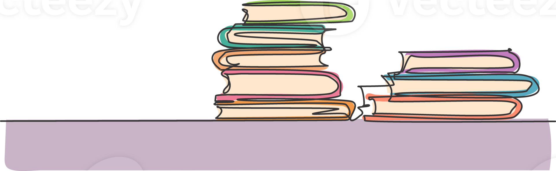 Books stack. Single continuous line pile of books on desk library graphic icon. Simple one line doodle for education concept. Paper isolated illustration minimalist design png
