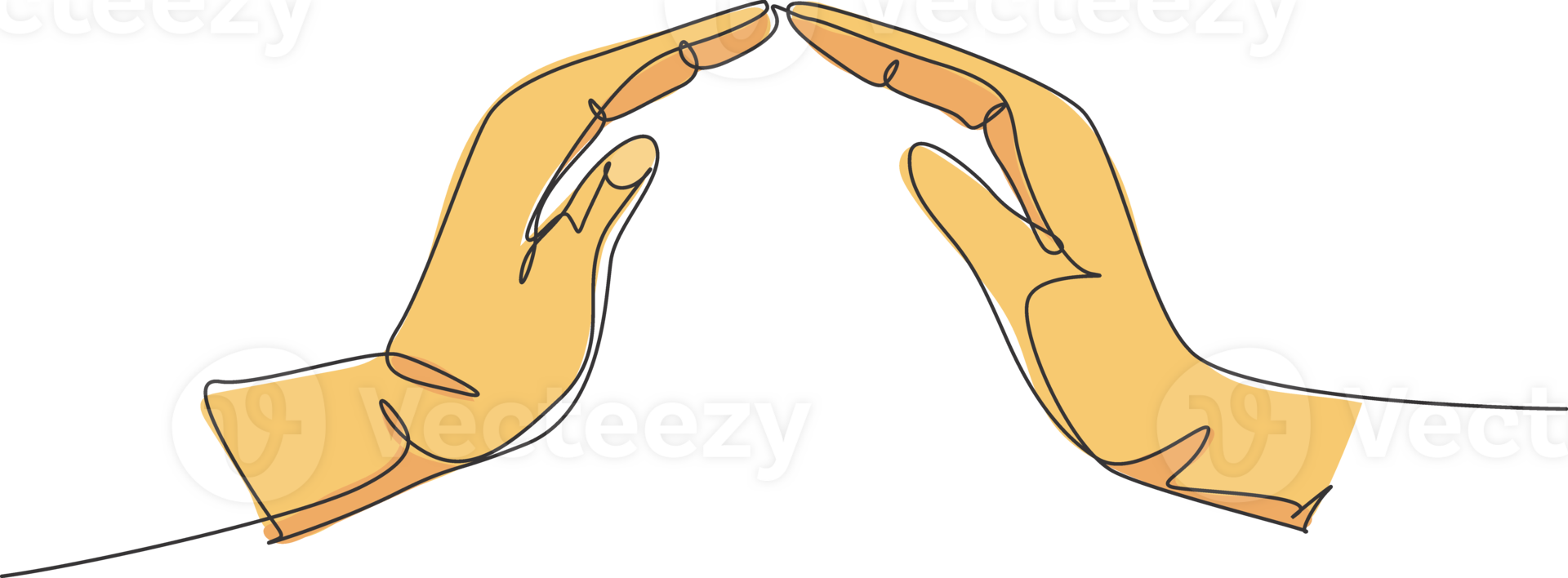 Hands protect. Continuous one line drawing of hand gesture protection minimalist illustration design. Isolated simple line modern graphic style. Hand drawn graphic concept png