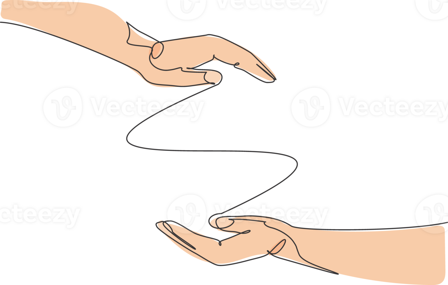 Two hands protection gesture. Single continuous line hand hold elements graphic icon. Simple one line doodle for education concept. Isolated illustration minimalist design png