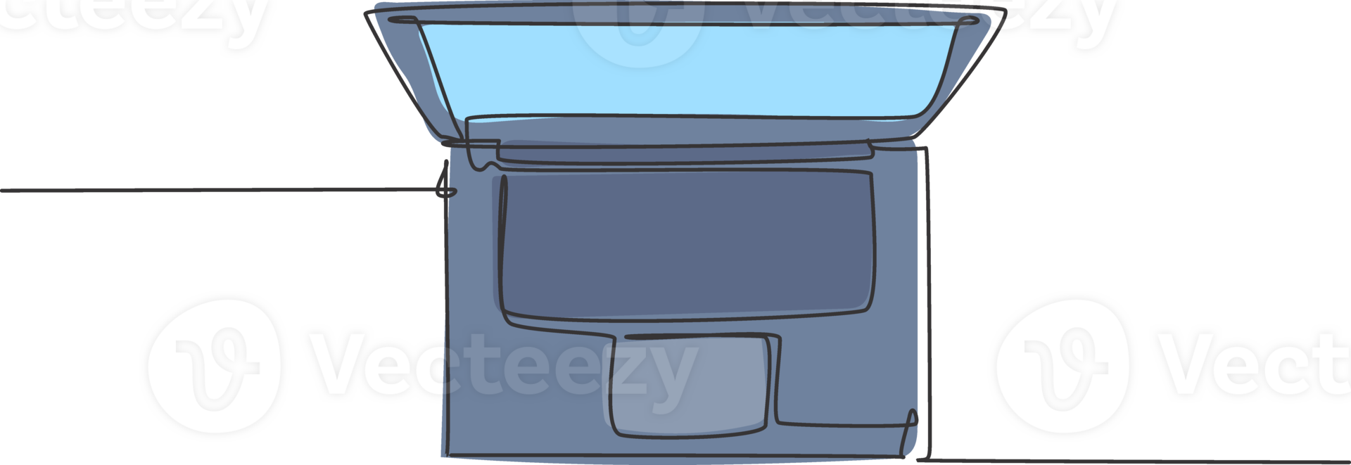 One continuous line drawing of laptop computer from top view for office company. Electricity small business equipment concept. Trendy single line draw design graphic illustration png