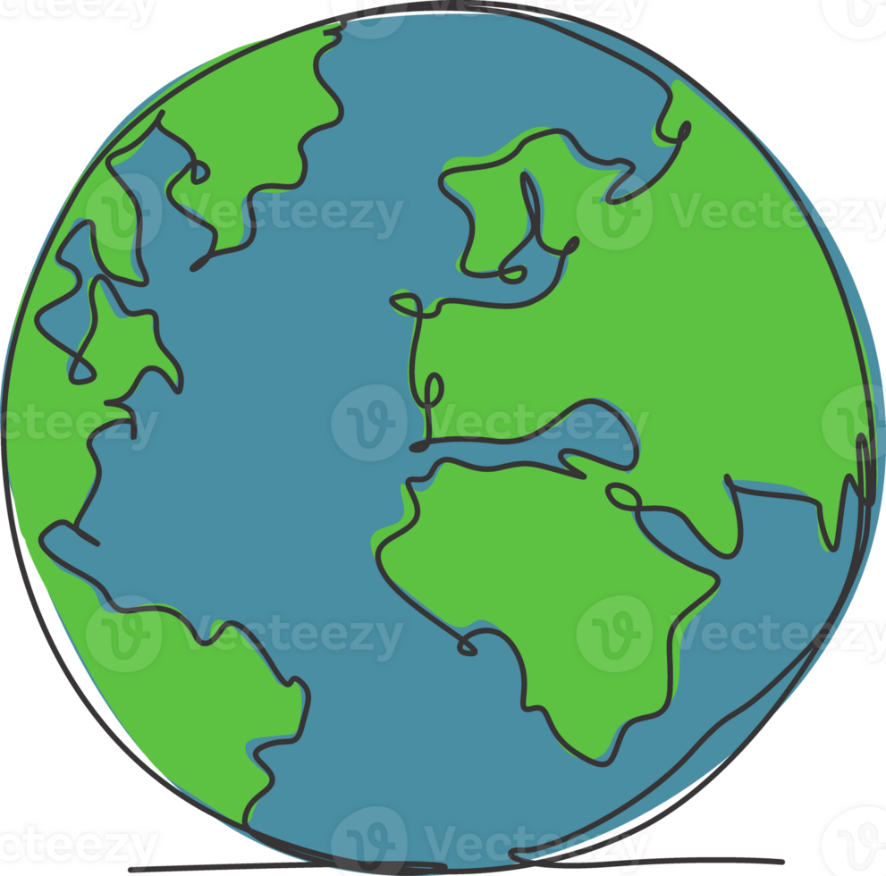 Single one line drawing of round globe earth. Earth icon silhouette for education concept. Infographic territory geography presentation. Design graphic illustration png