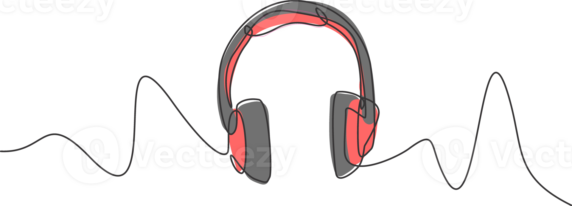 Single continuous line drawing of headphone with zigzag wire. Electronic recording tools head phone gadget concept. Modern one line draw design graphic illustration png