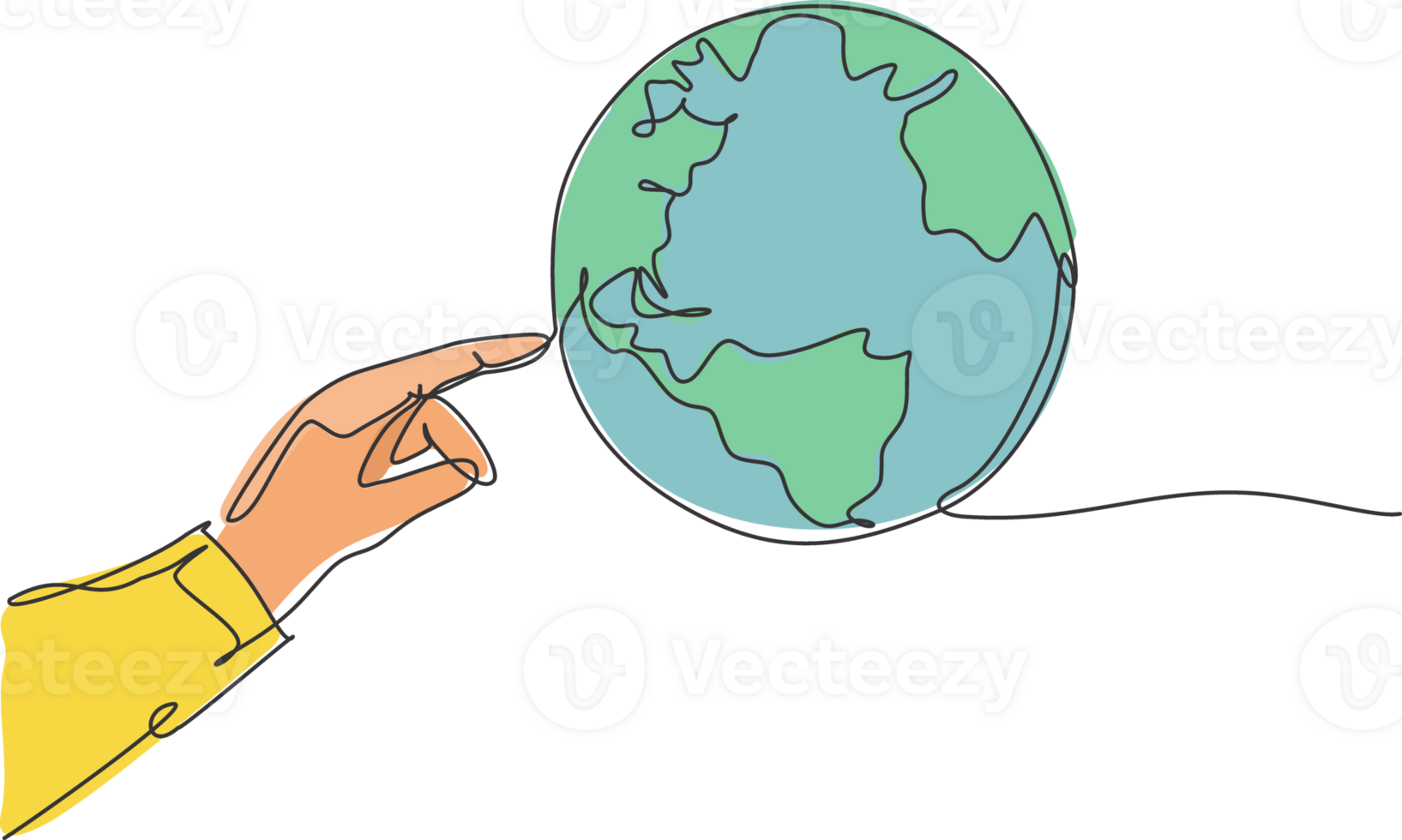 Finger touch globe earth. Single continuous line world global map graphic icon. Simple one line doodle for technology concept. illustration minimalist design png