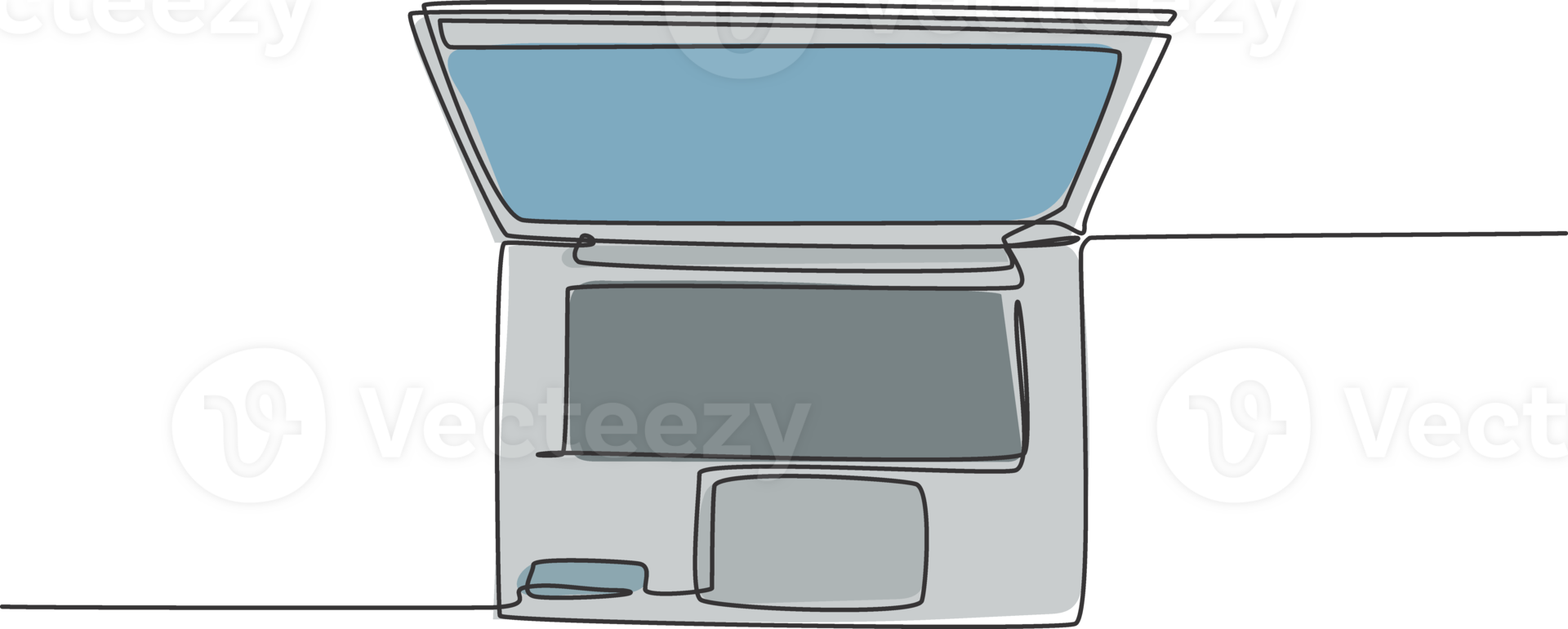 One single line drawing of modern laptop computer for supporting business, top view. Electricity small home office equipment tools concept. Dynamic continuous line draw design illustration png