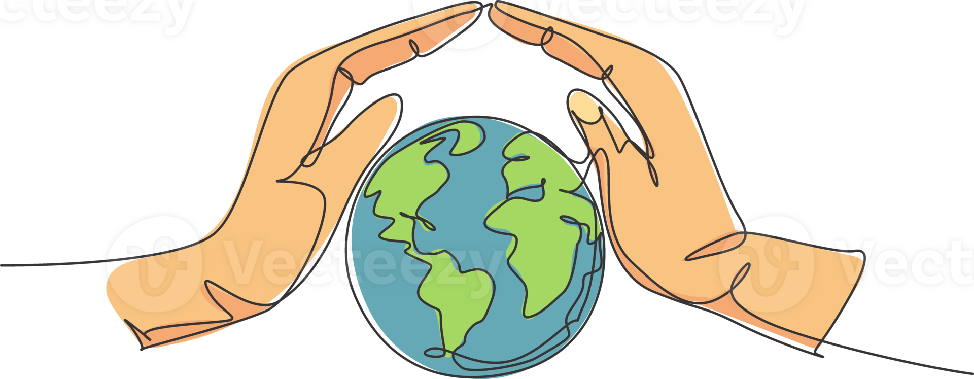 Single one line drawing of hand protect earth. Nature icon silhouette for environment concept. Infographics, community presentation. Design graphic illustration png