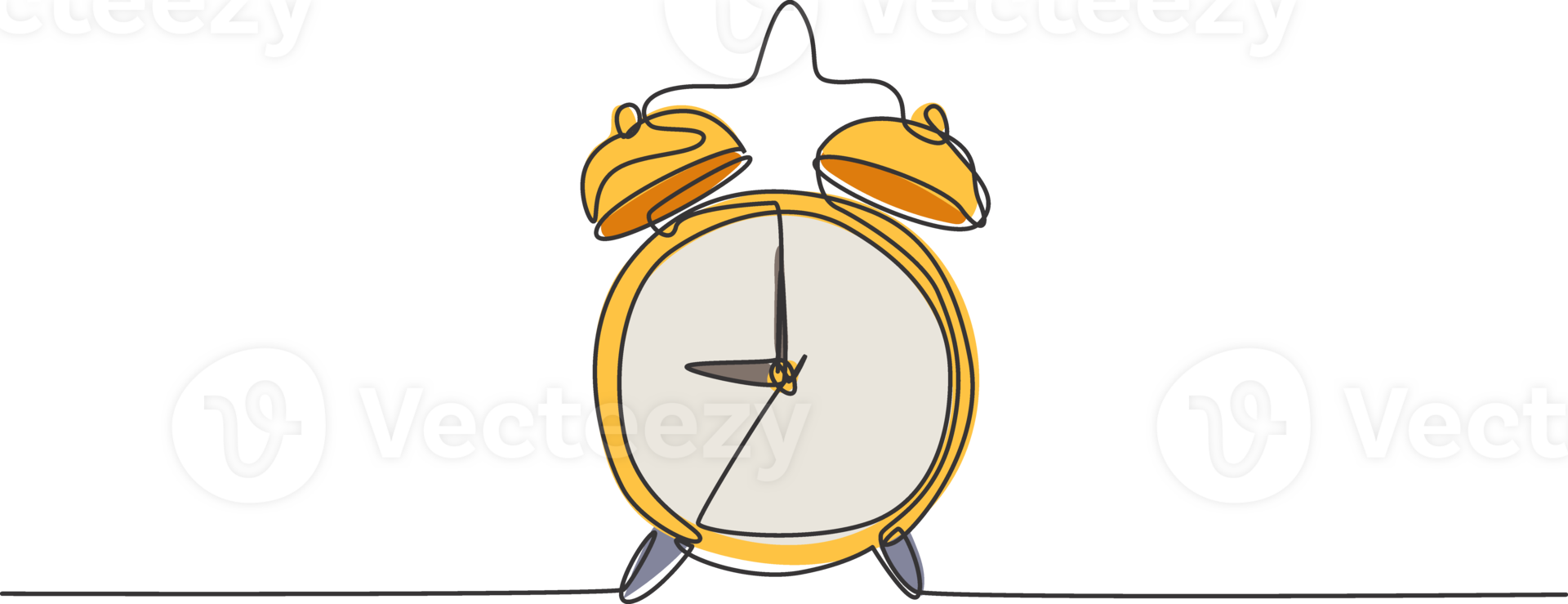 Single continuous line drawing of retro classic metal alarm clock with ring bell. Loud ringing alarm timer for waking up reminder concept. Modern one line draw design graphic illustration png