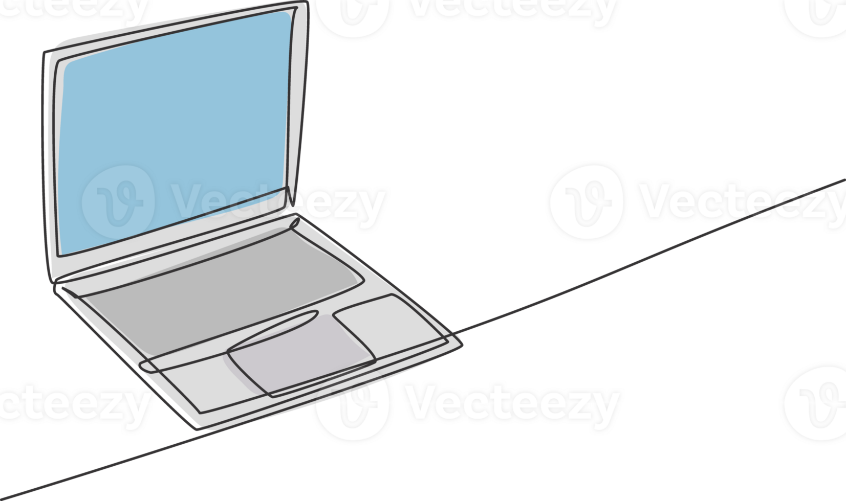 One continuous line drawing of laptop unit for working at home. Electricity computer for small business gadget tools concept. Trendy single line draw design graphic illustration png