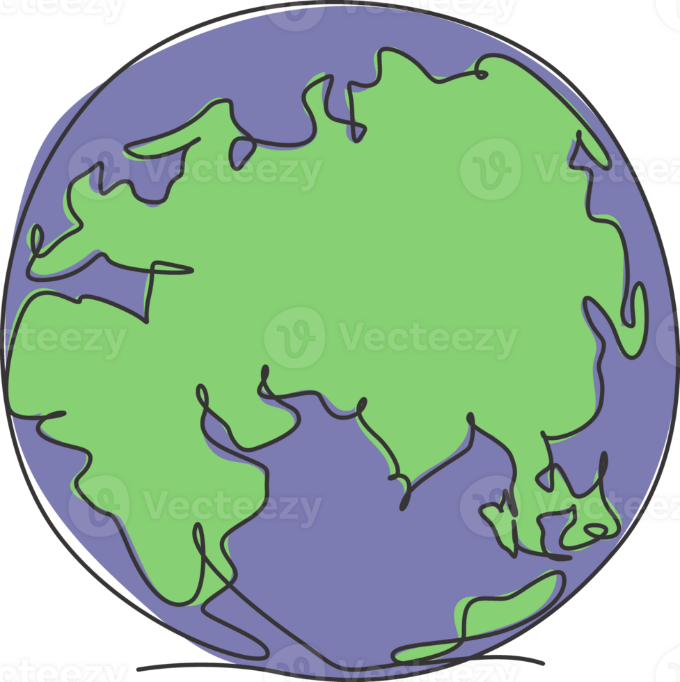 runda global jorden. enda kontinuerlig linje värld klot Karta grafisk ikon. enkel ett linje klotter för geografi utbildning begrepp. isolerat illustration minimalistisk design png