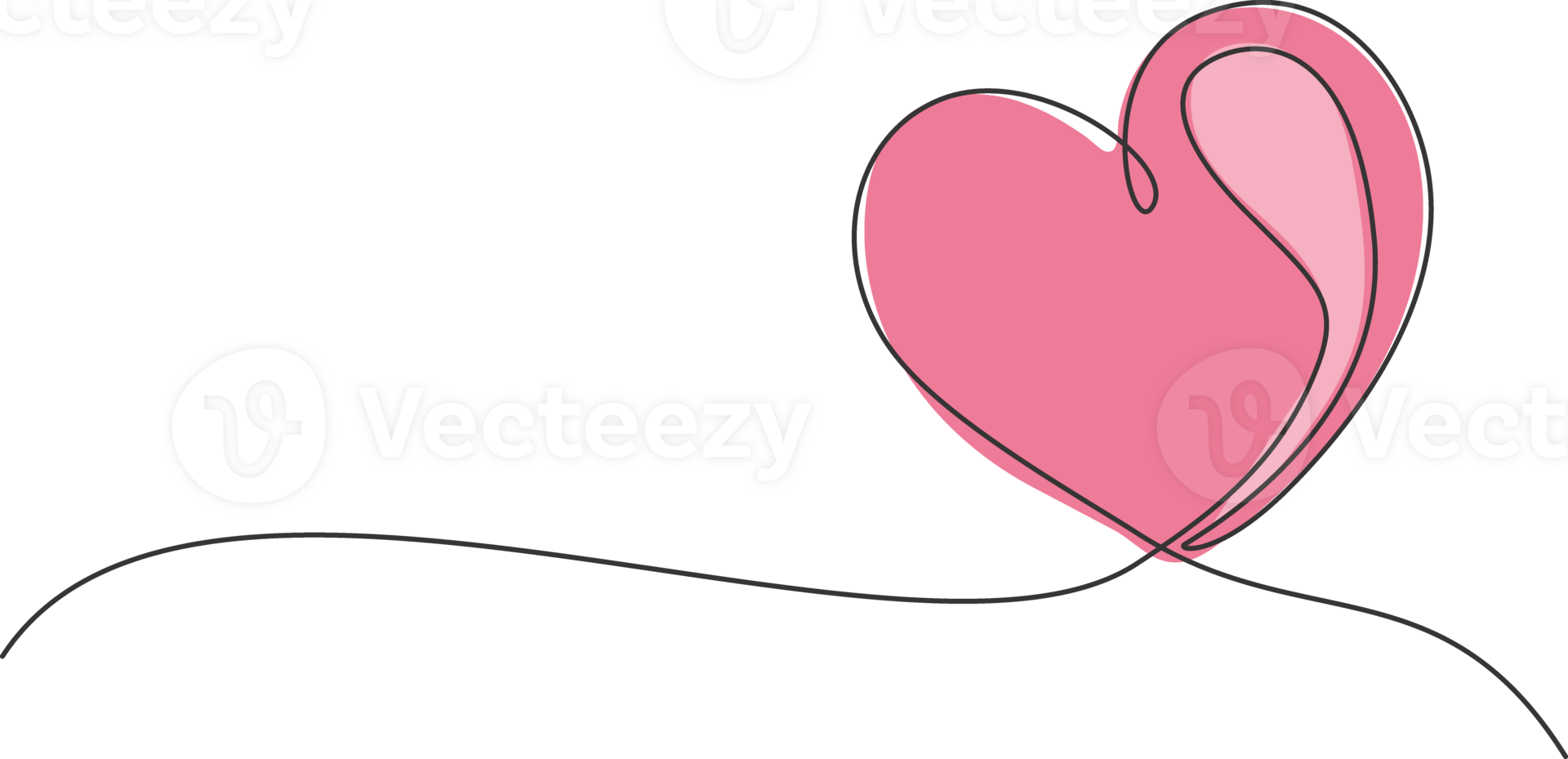 One single line drawing of cute love heart shaped for greeting card. Romantic symbol for wedding invitation. Trendy continuous line draw design graphic illustration png