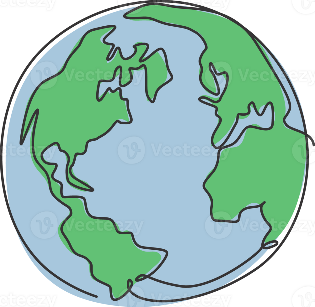 Single kontinuierlich Linie Zeichnung von global Kugel von Welt Globus zum lehrreich Wissen. Planet Logo Symbol Vorlage Konzept. dynamisch einer Linie zeichnen Grafik Illustration äußere Raum Wissenschaft png