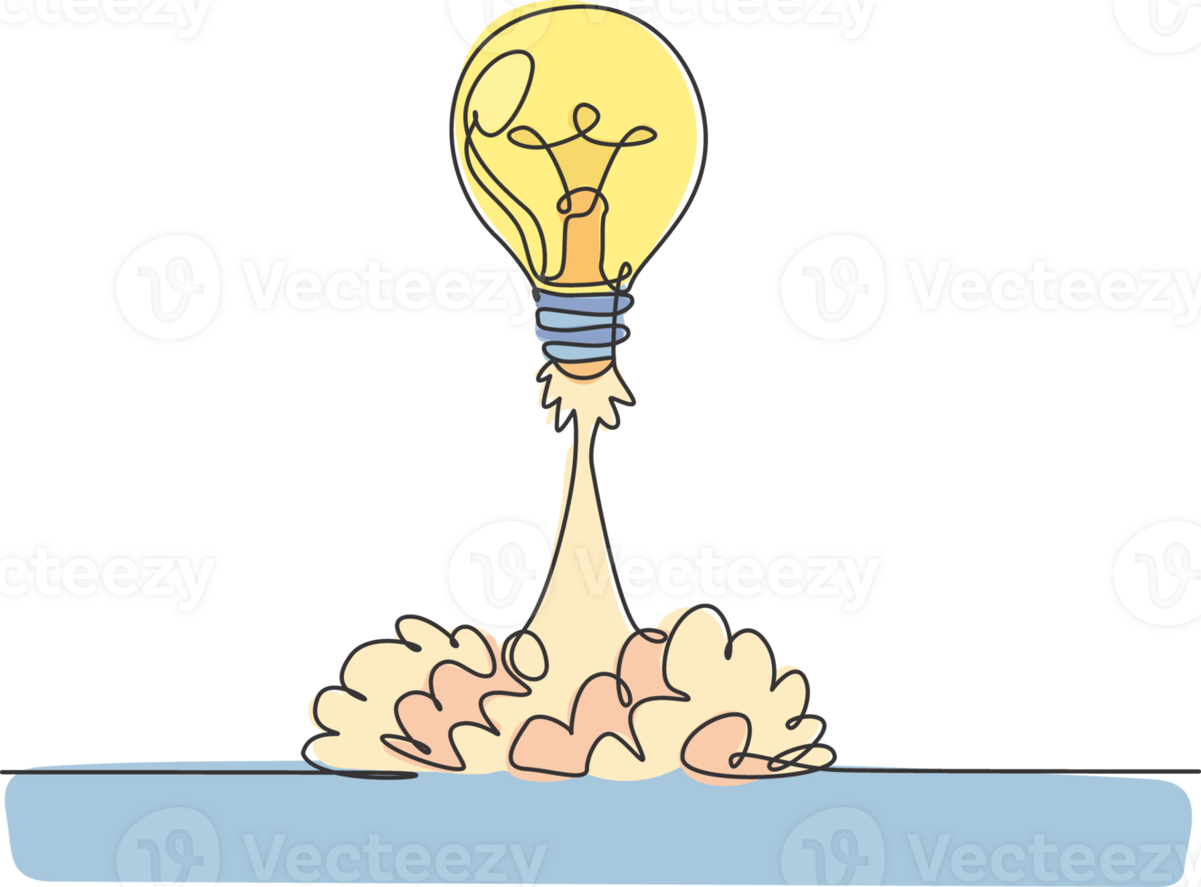 Single continuous line drawing of smart bright light bulb take off flying to the space logo label. Rocket bulb company icon label concept. Modern one line draw graphic design illustration png