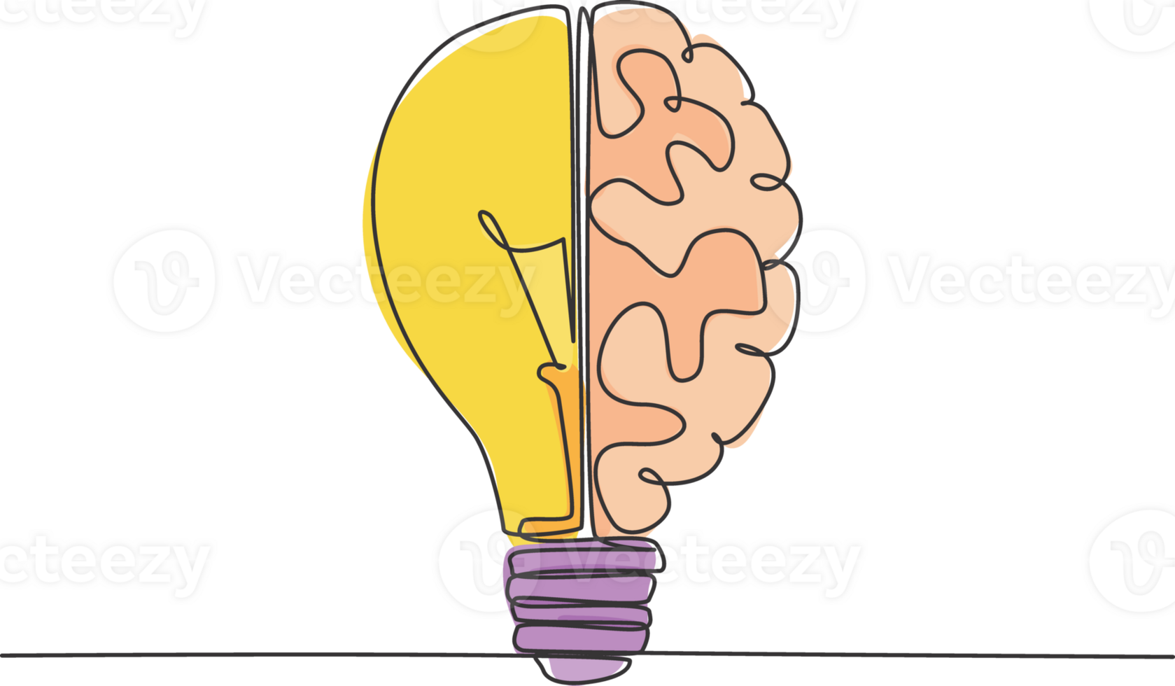 Single continuous line drawing of half light bulb and half human brain logo label. Smart power and psychological company icon label concept. Trendy one line draw graphic design illustration png