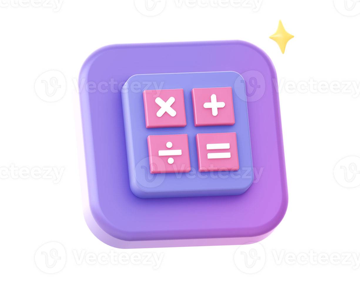 3d render of purple math calculator side icon for UI UX web mobile apps social media ads design png