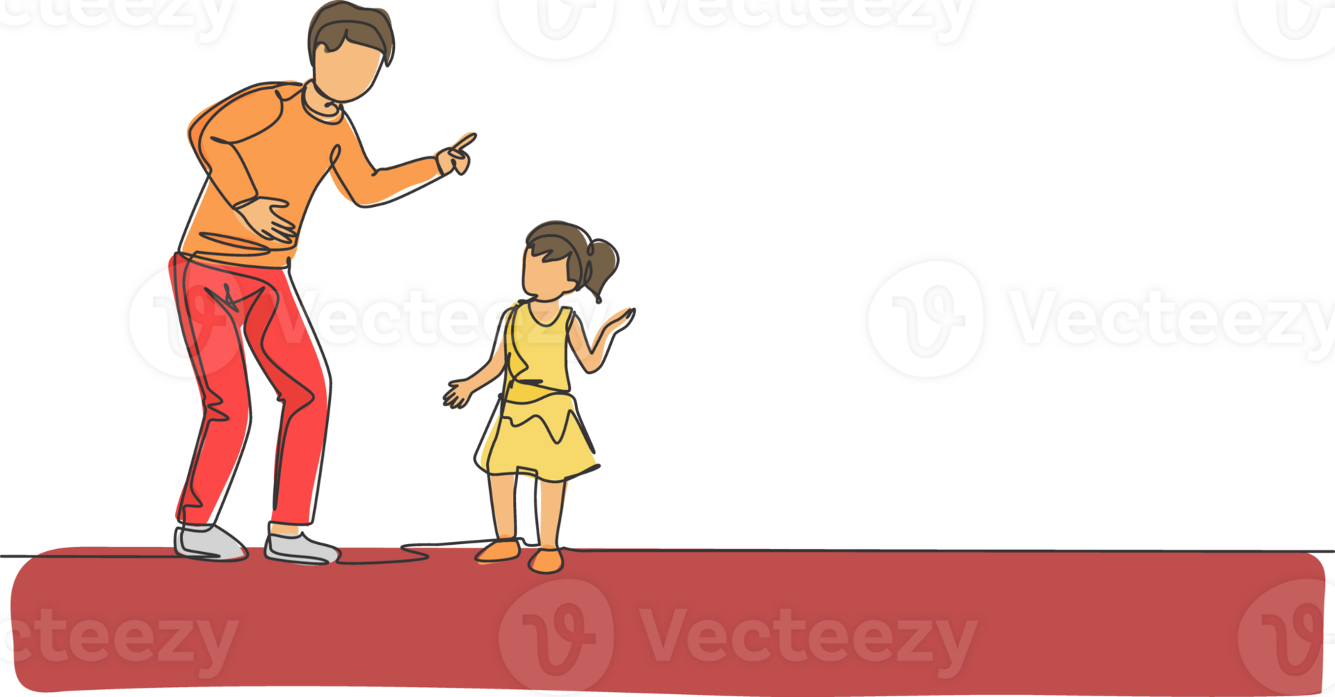 One single line drawing of young dad giving talk some good advice to his daughter at home graphic illustration. Communication concept. Happy family parenting. Modern continuous line draw design png