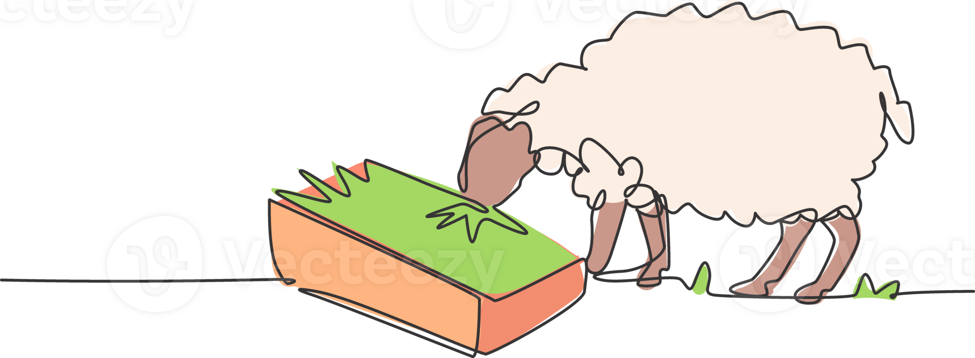 Single one line drawing of the sheep are being fed to be healthy and produce the best milk and meat. Farming challenge minimal concept. Modern continuous line draw design graphic illustration. png