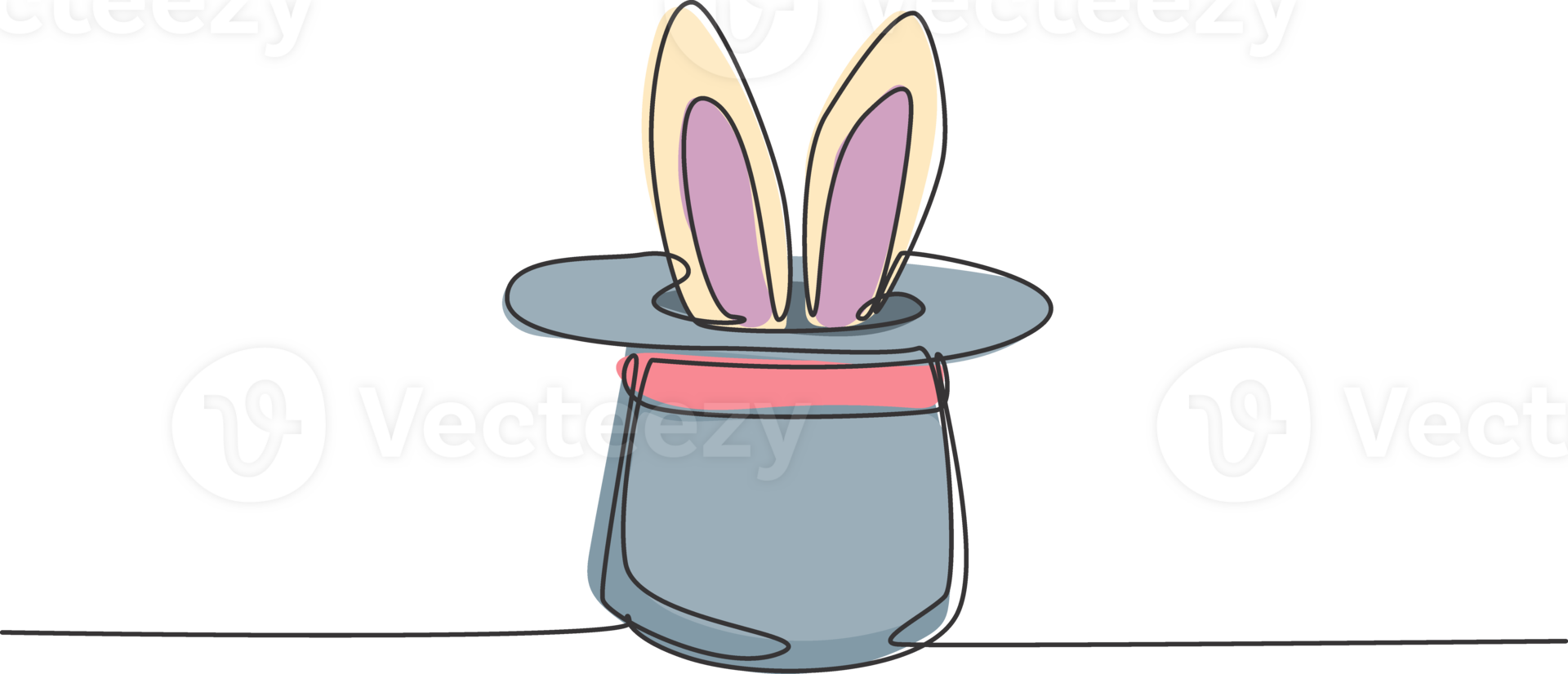 Single one line drawing the magic hat was turned upside down, then there were rabbit ears sticking out of it. A magic show at a circus performance. One line draw design graphic illustration. png