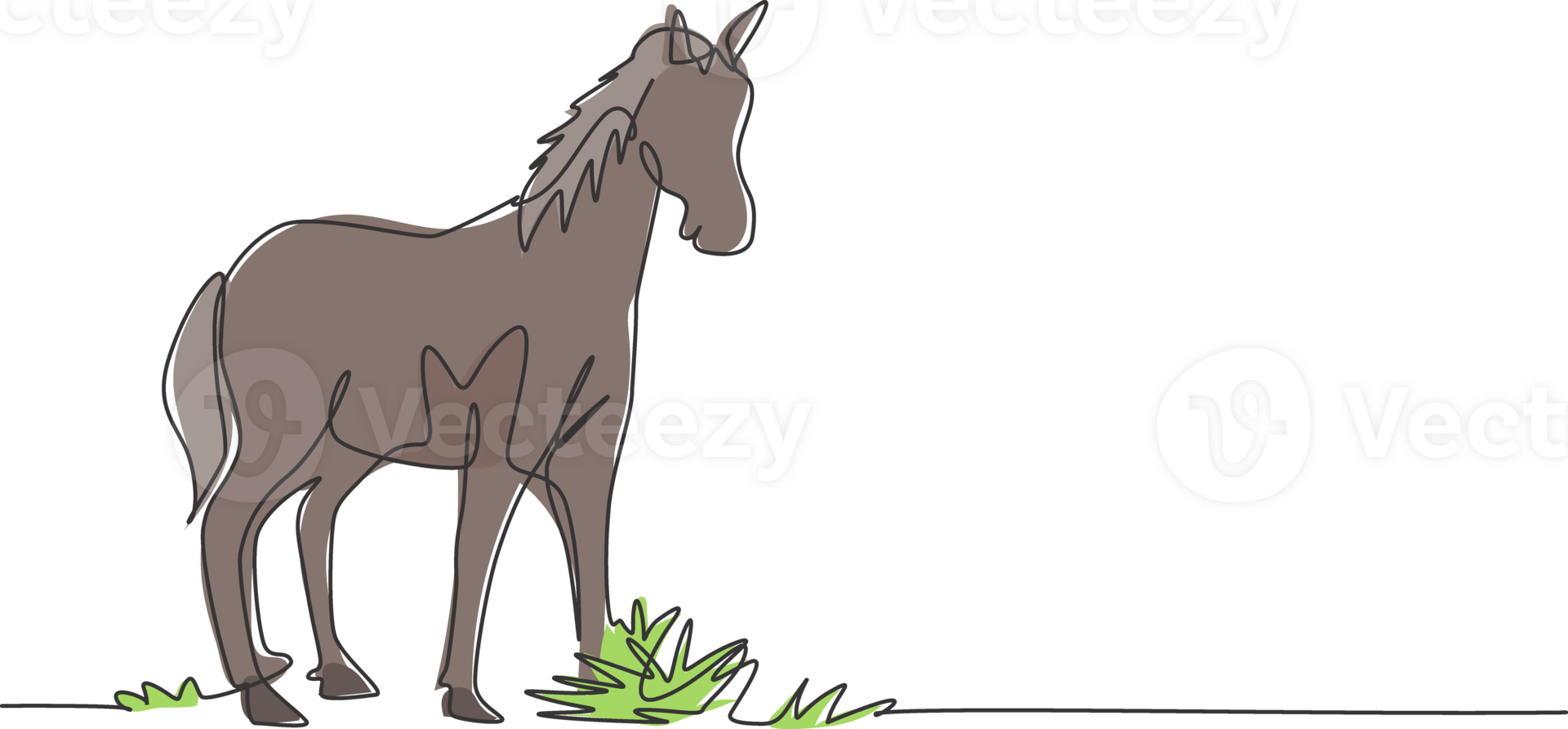 Single one line drawing of a horse standing firmly on the pasture. Successful livestock business run by professional farmers. Minimalism concept. One line draw design graphic illustration. png