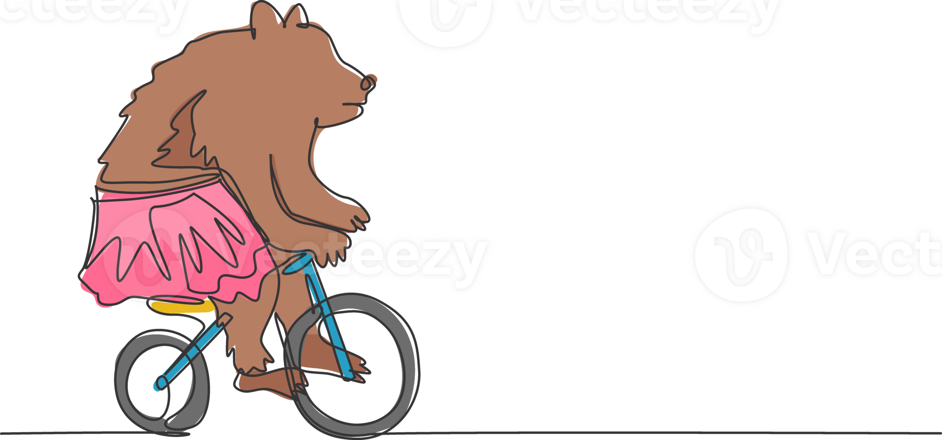 Continuous one line drawing a trained brown bear playing a bicycle around the track in the circus arena. Audience was amazed by the bear's performance. One line draw design graphic illustration png