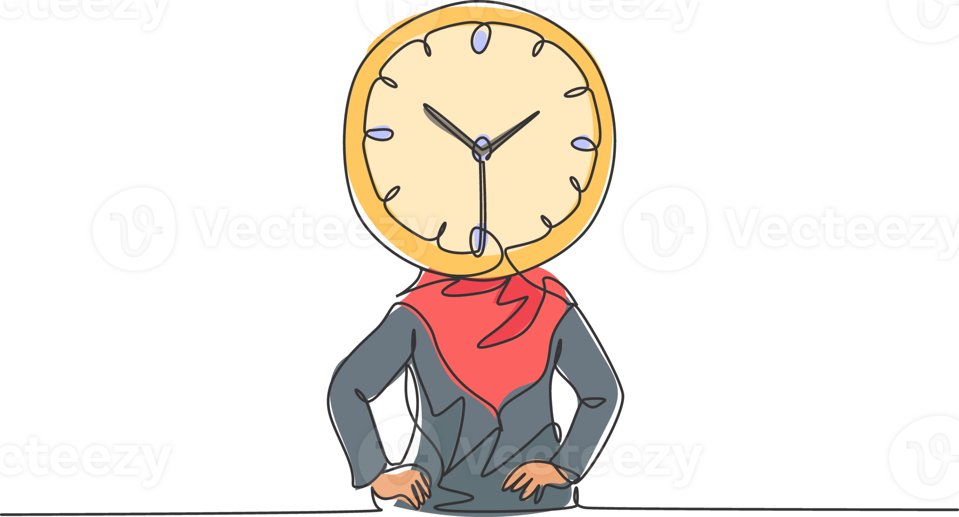 Single continuous line drawing young Arab business woman with analog