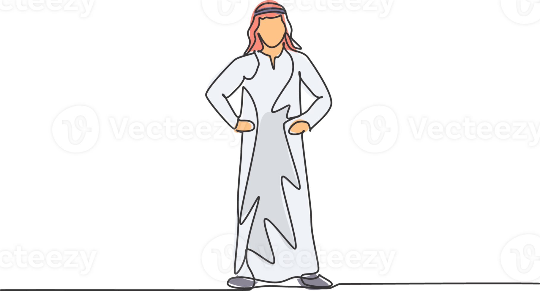 Single one line drawing of young Arabian business man standing on the street thinking of business. Minimalism metaphor business vision concept. Continuous line draw design graphic illustration. png