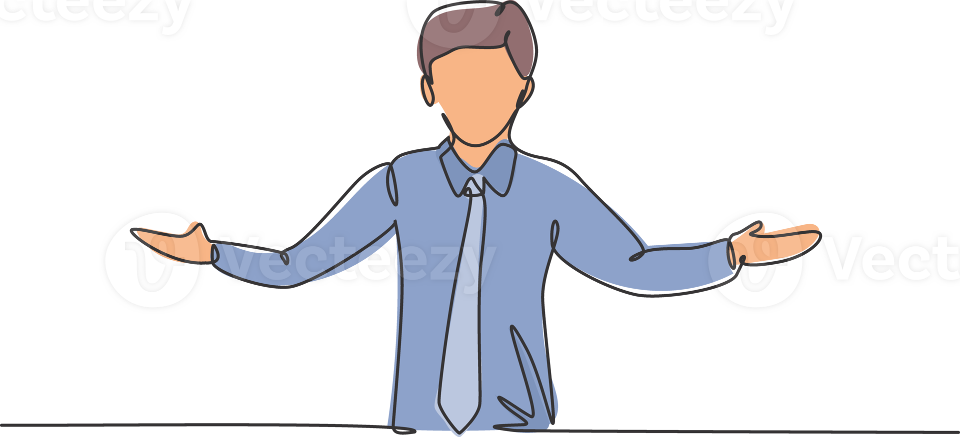 Continuous one line drawing young male worker stretched out his arms. Business presentation to find out solution minimalist concept. Single line draw design graphic illustration png