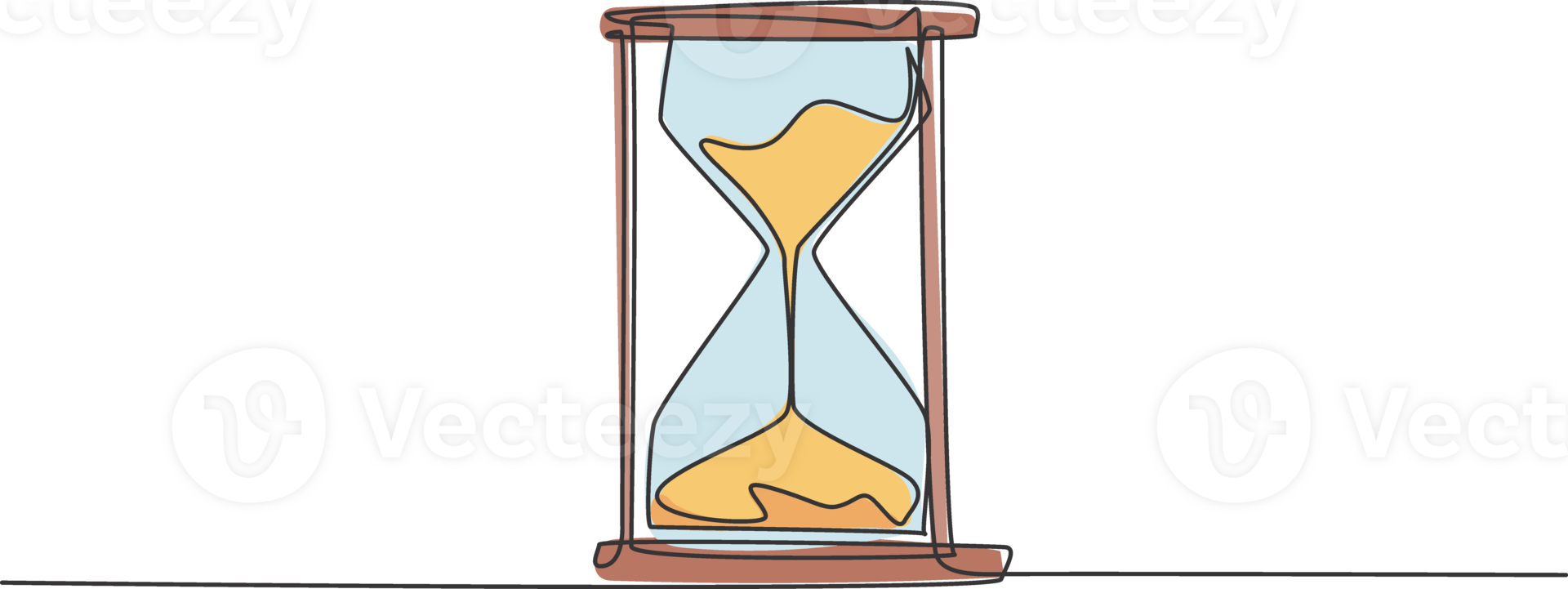 Single continuous line drawing of old retro hourglass. Classic vintage sandglass timepiece concept. Dynamic one line draw graphic design illustration png