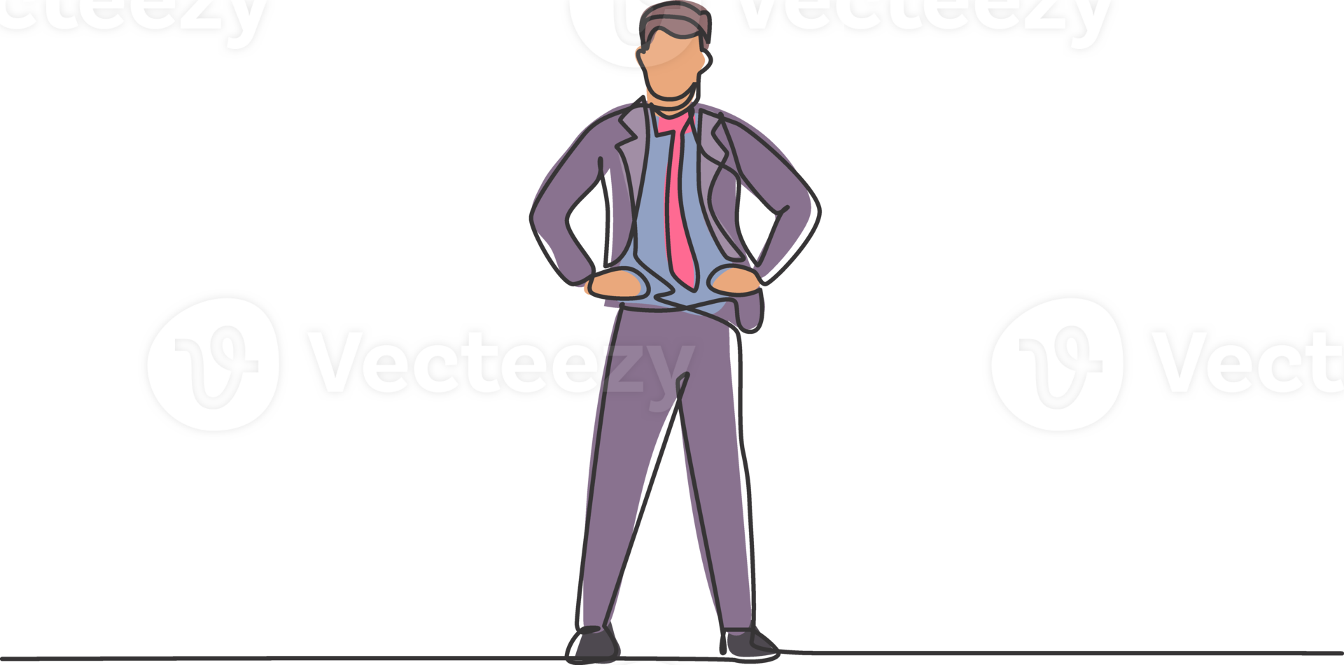 Single continuous line drawing young business man standing on the street thinking of his business. Minimalism metaphor business vision concept. Dynamic one line draw graphic design illustration png