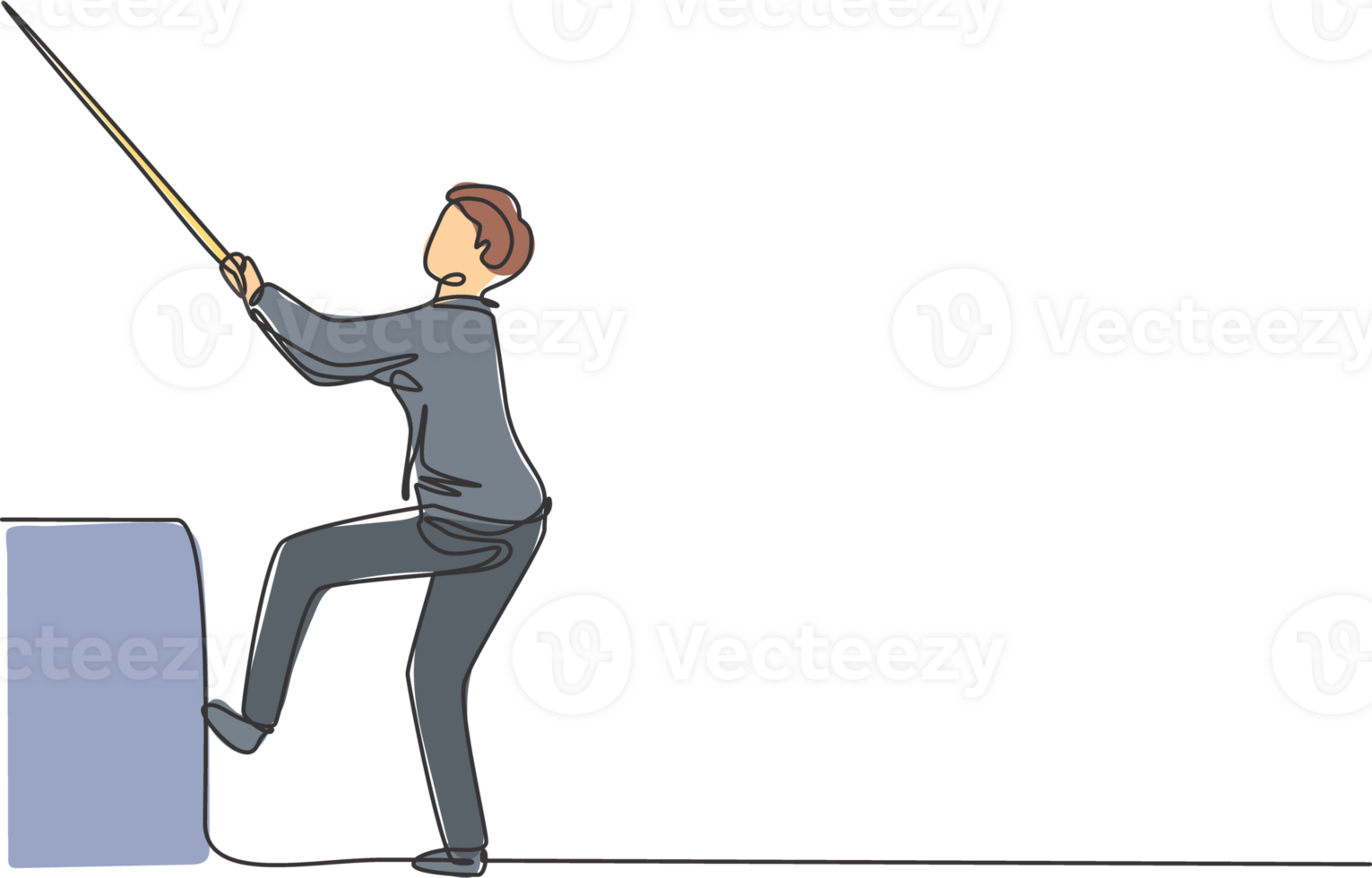 Single continuous line drawing young business man pulling rope so hard to climb a stair. Minimalism metaphor business deadline concept. Dynamic one line draw graphic design illustration png