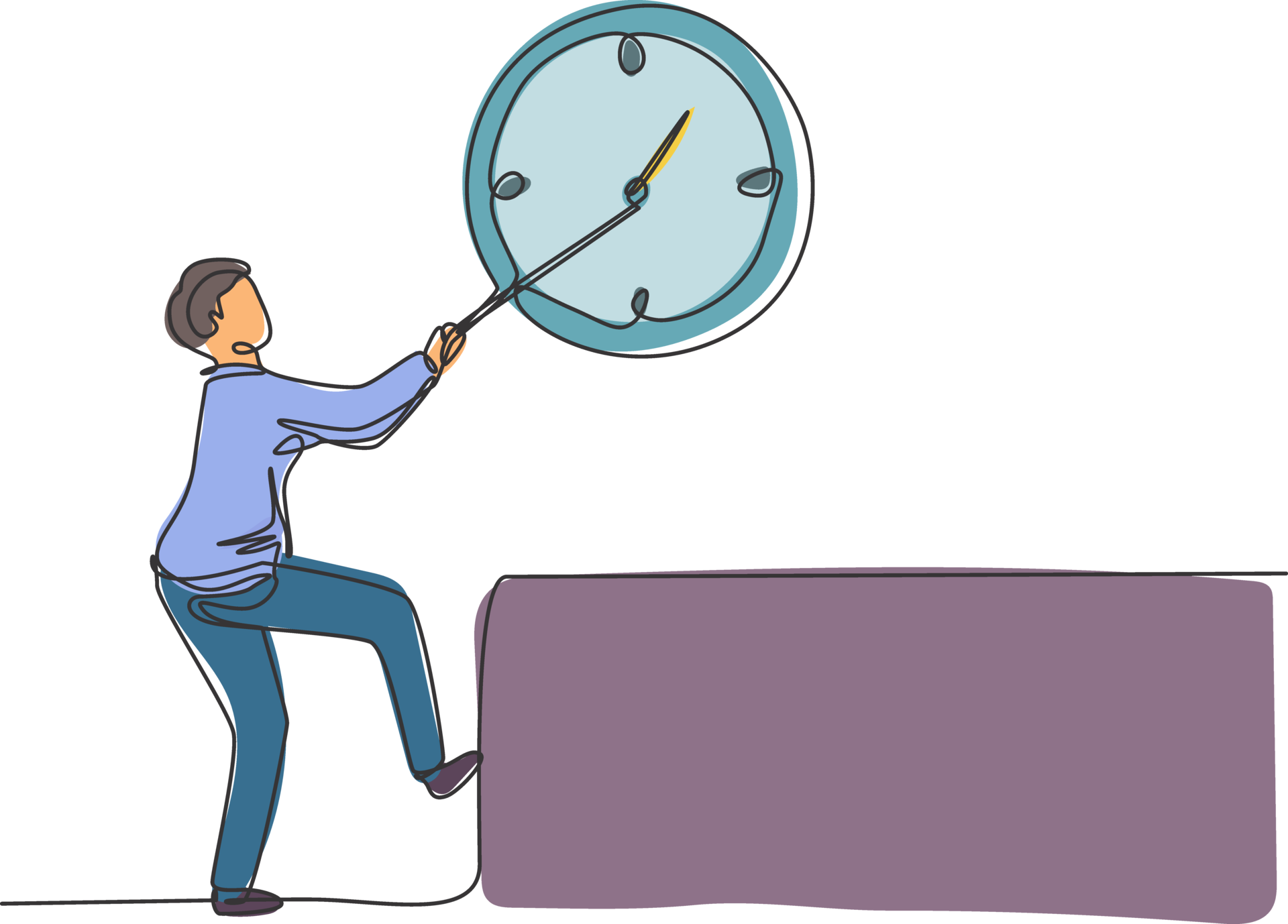 Continuous one line drawing young male worker pulling clockwise big