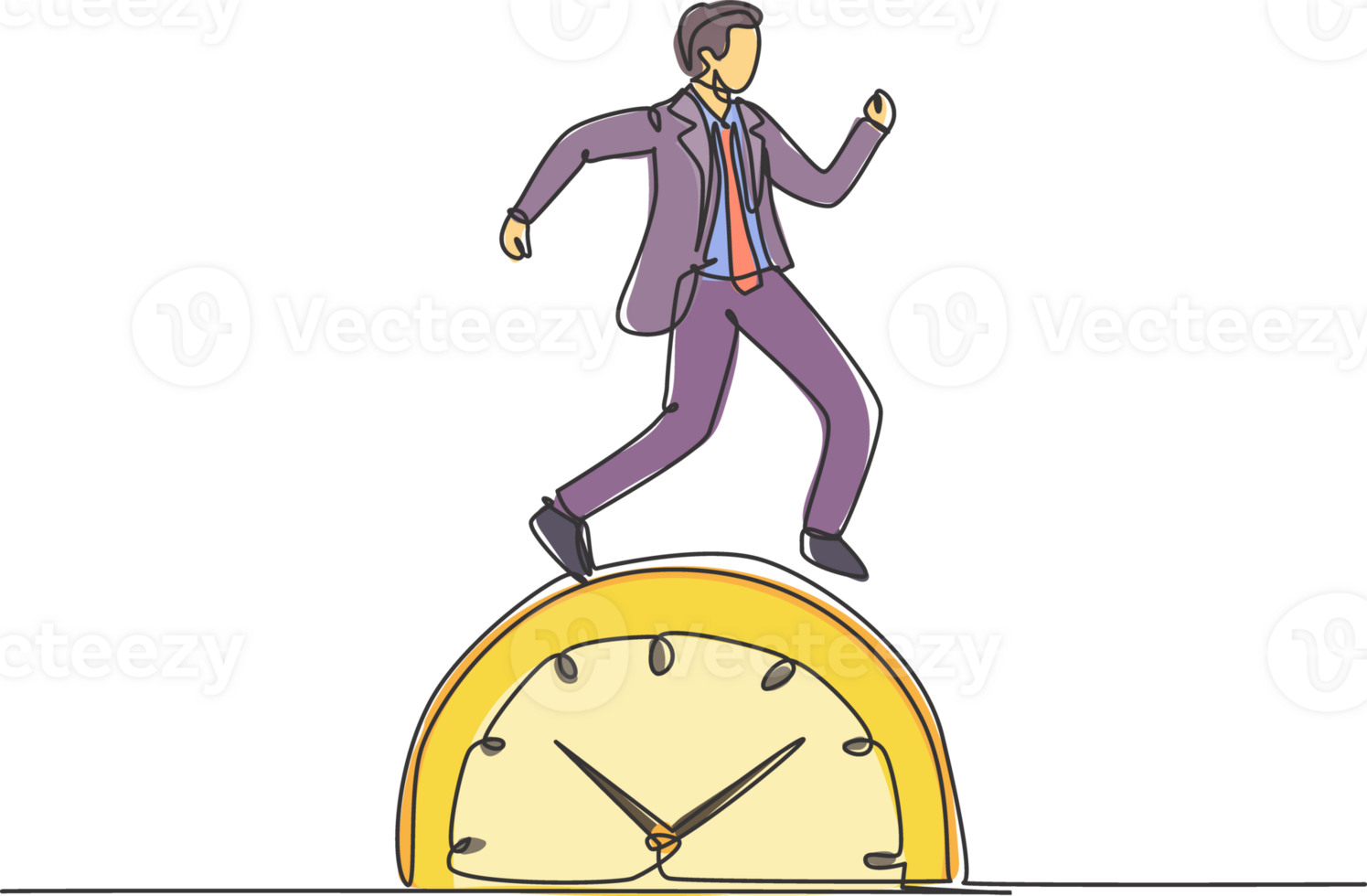 Single continuous line drawing young business man walking on the big analog clock. Minimalism metaphor business deadline concept. Dynamic one line draw graphic design illustration png
