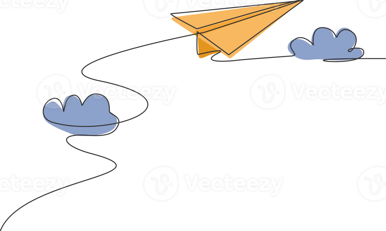 single doorlopend lijn tekening van papier vlak vliegend door de wolken Aan . papier vliegtuig origami kind speelgoed. minimalisme concept dynamisch een lijn trek grafisch ontwerp illustratie png