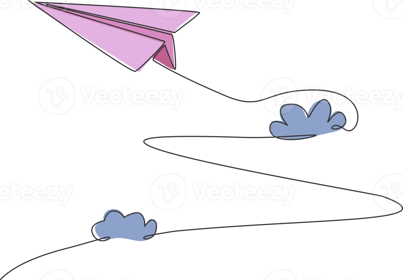 solteiro contínuo linha desenhando do papel avião vôo Alto através a nuvens em . papel origami crianças brinquedo. minimalismo conceito dinâmico 1 linha desenhar gráfico Projeto ilustração png