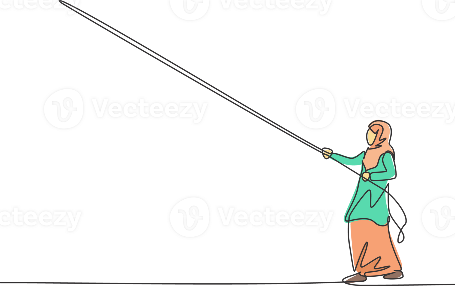Single continuous line drawing of young professional female Arab entrepreneur pulling the rope to reach the target. Minimalism metaphor concept dynamic one line draw graphic design illustration png