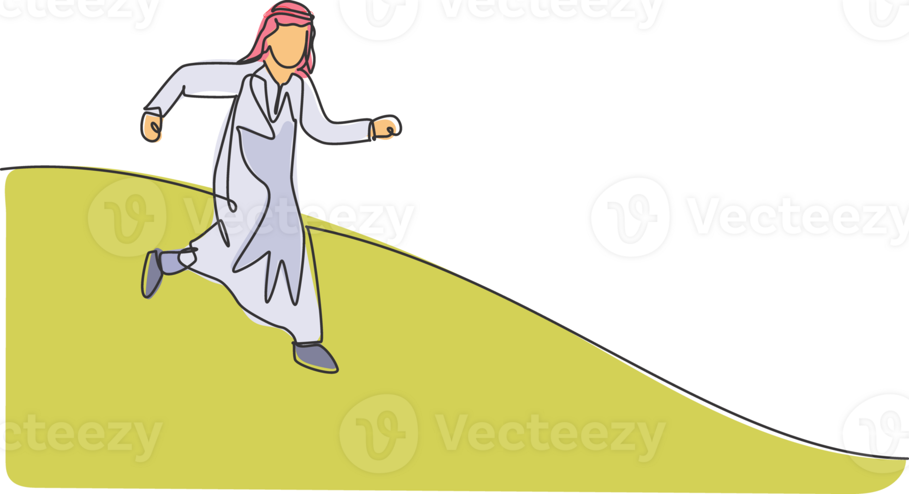 Single continuous line drawing of young Arab businessman running fast to chase business goal. Hard worker manager, metaphor. Minimalism concept dynamic one line draw graphic design illustration png