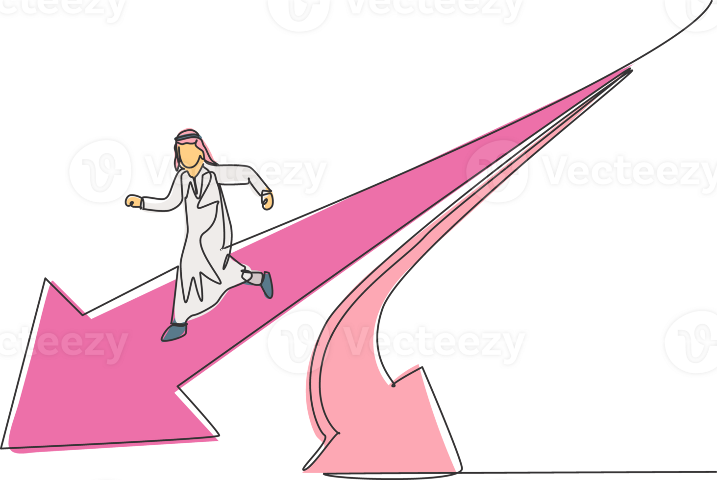 Single one line drawing young Arabic male entrepreneur running fast to straight direction pathway. Business choice minimal concept. Modern continuous line draw design graphic illustration png
