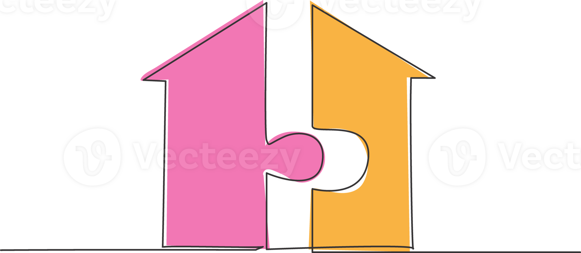 Single one line drawing of puzzle piece form house building shape symbol. Business property real estate minimal concept. Modern continuous line draw design graphic illustration png