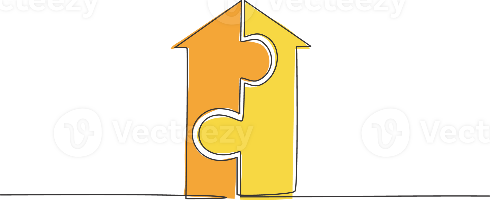 Single continuous line drawing of up arrow shape build from piece of puzzles. Teamwork symbol metaphor. Minimalism concept dynamic one line draw graphic design illustration png