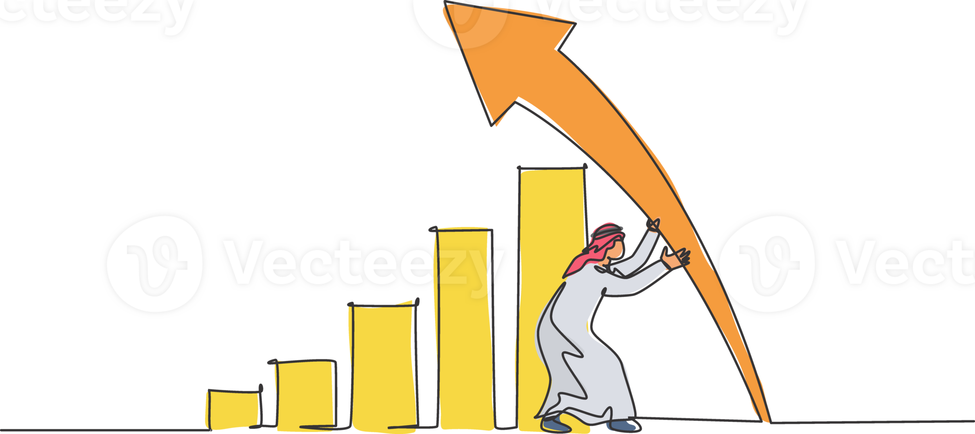 Single one line drawing of young Arabic businessman establish arrow bar sign up. Success business growth strategy minimal concept. Modern continuous line draw design graphic illustration png