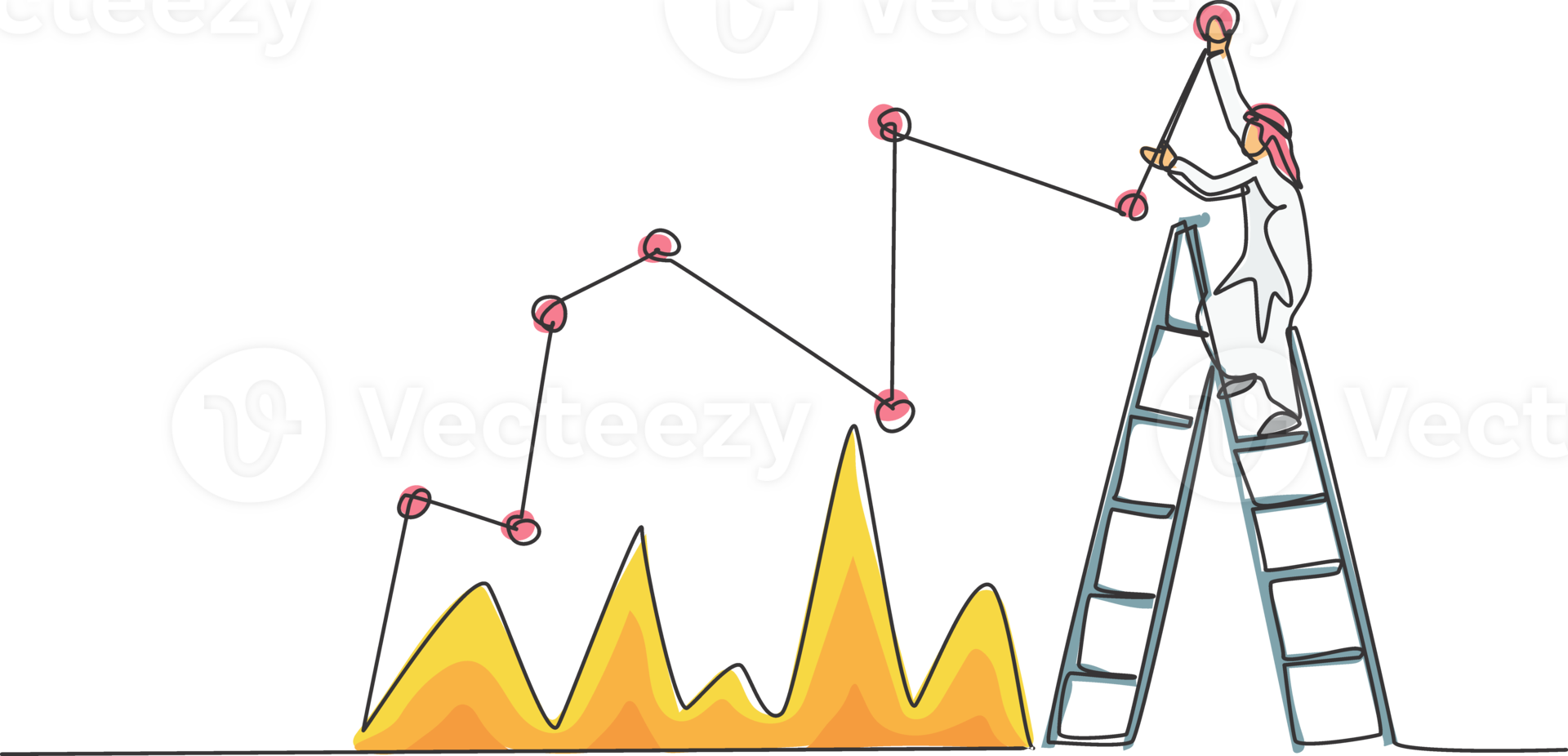 Single continuous line drawing of young Arabian businessman reporting sales progress chart on wall. Professional worker. Minimalism concept dynamic one line draw graphic design illustration png
