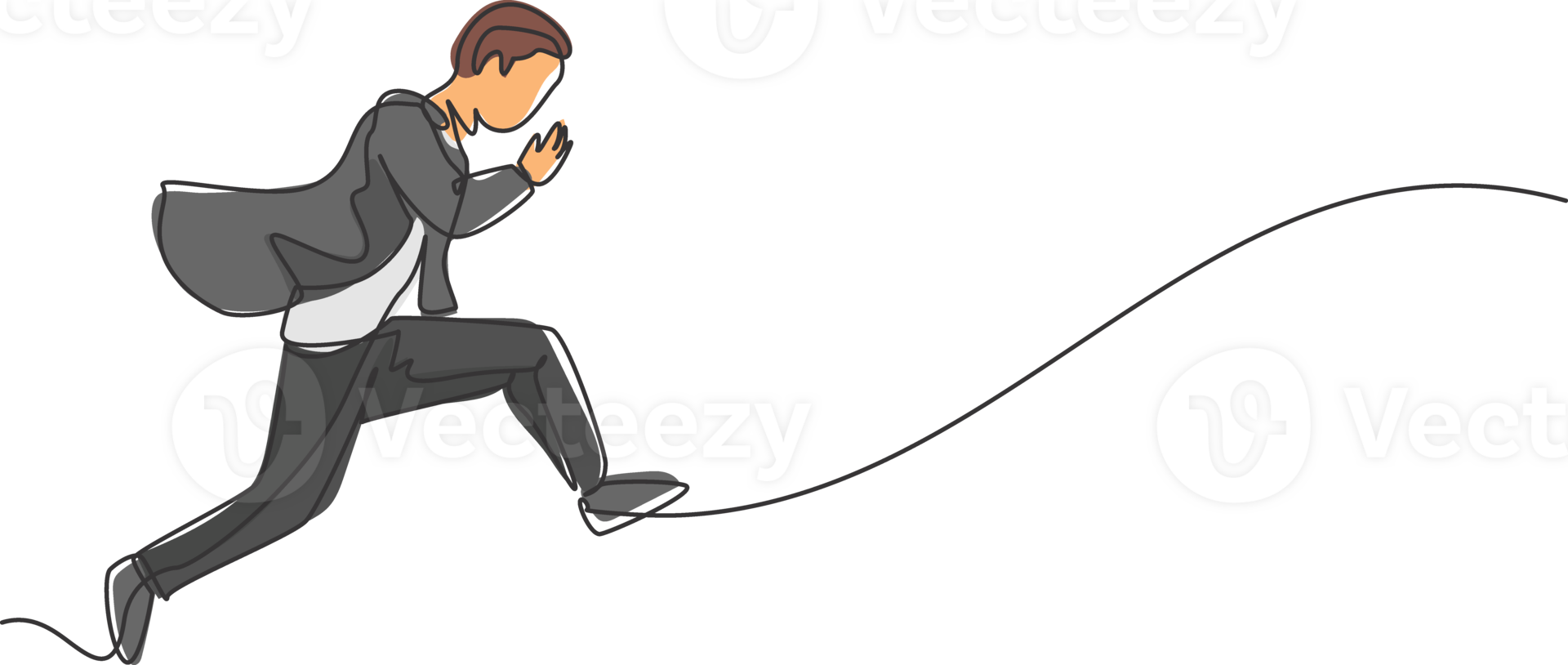 Single one line drawing of young smart businessman with suit running and jumping. Business financial market growth minimal concept. Modern continuous line draw design graphic illustration png