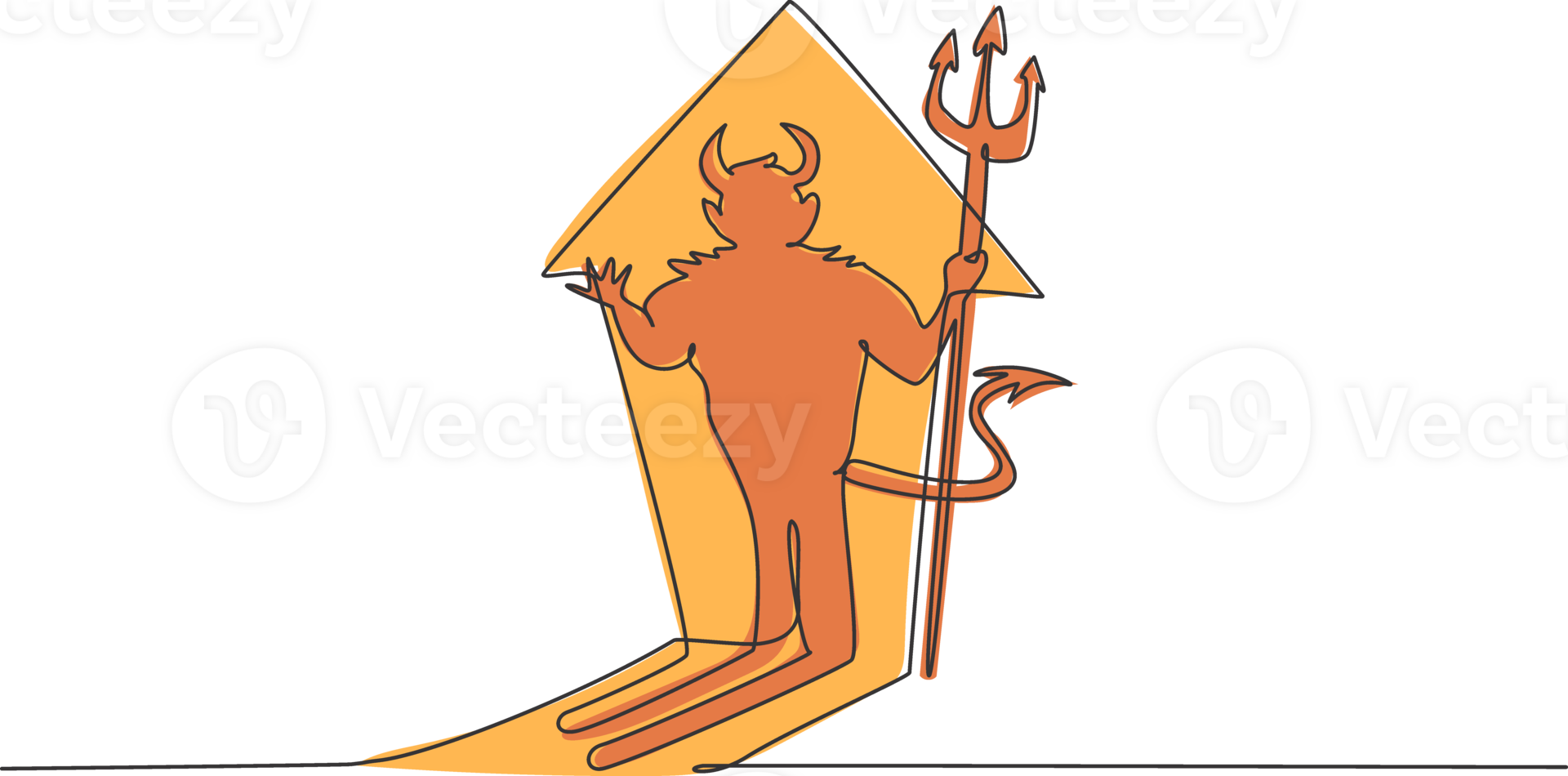 Single one line drawing of devil shadow on the rising up arrow sign light. Bad horror demon character minimal concept. Modern continuous line draw design graphic illustration png