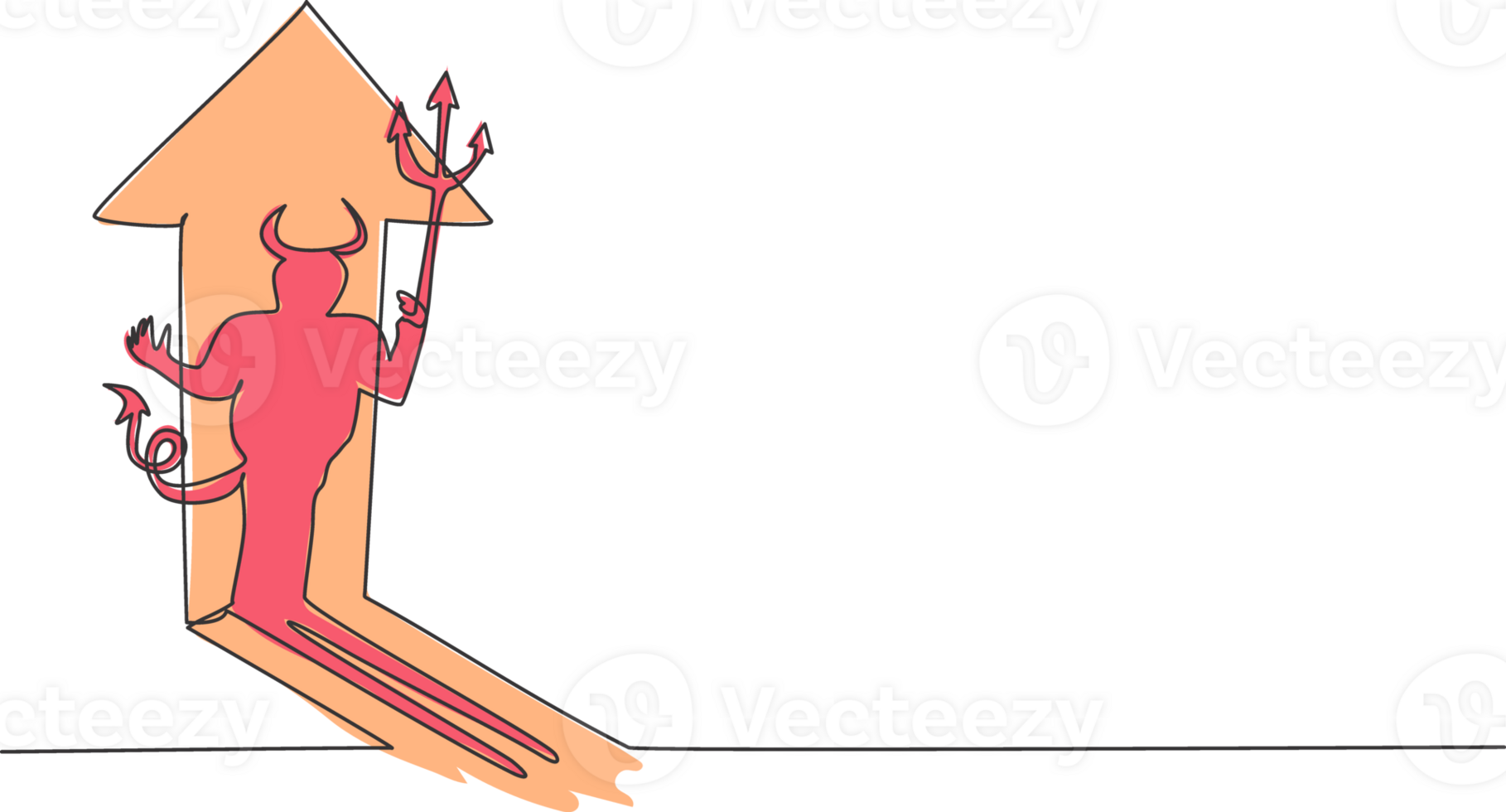 doorlopend een lijn tekening van gevaarlijk demon karakter schaduw reflecteren Aan de stijgende lijn omhoog pijl teken muur. slecht onheil demon minimalistische concept. modieus single lijn trek ontwerp grafisch illustratie png