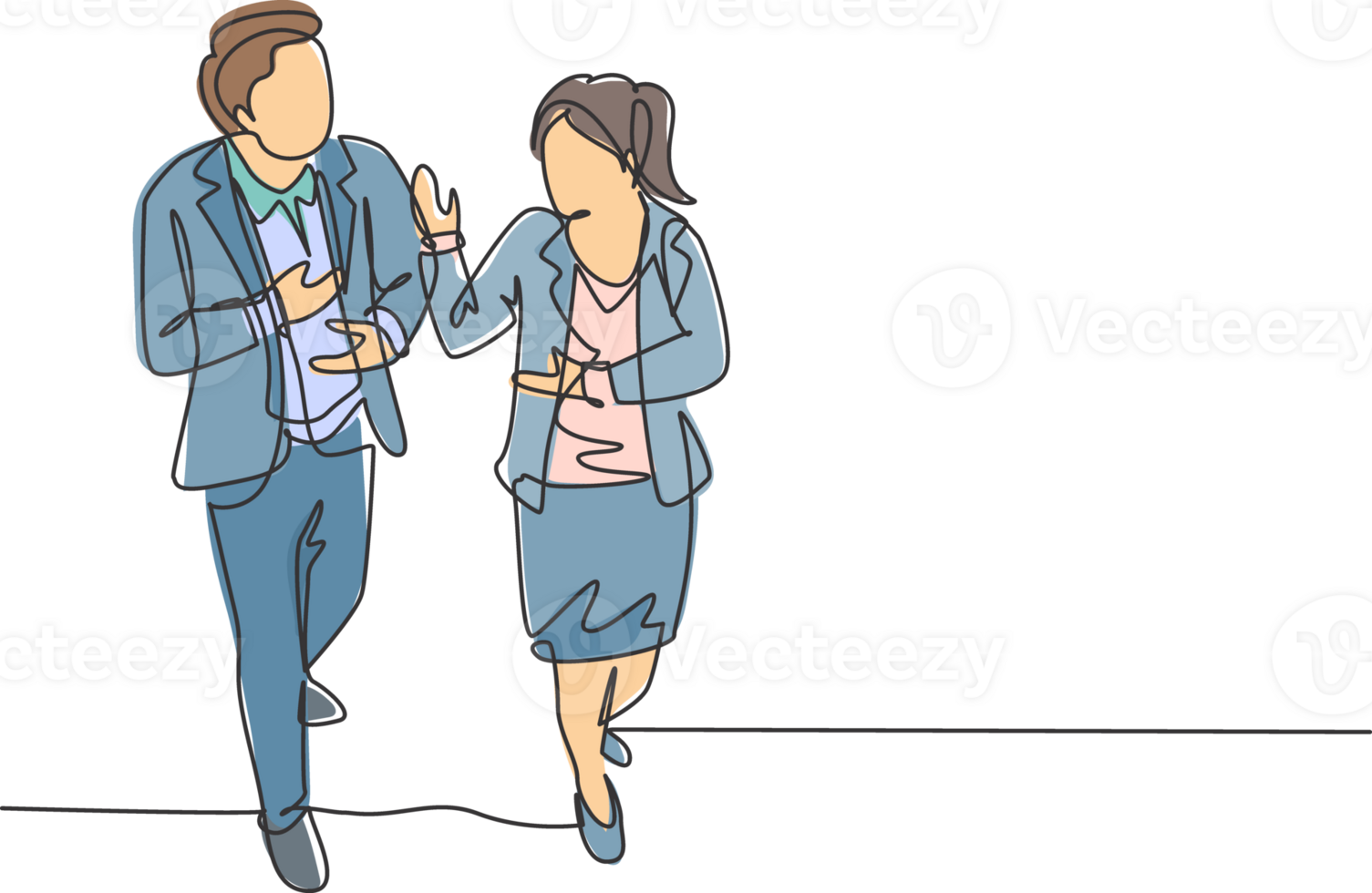 Single continuous line drawing of two business colleagues discussing about plan doing project together while walking. Business collaboration concept one line draw graphic design illustration png