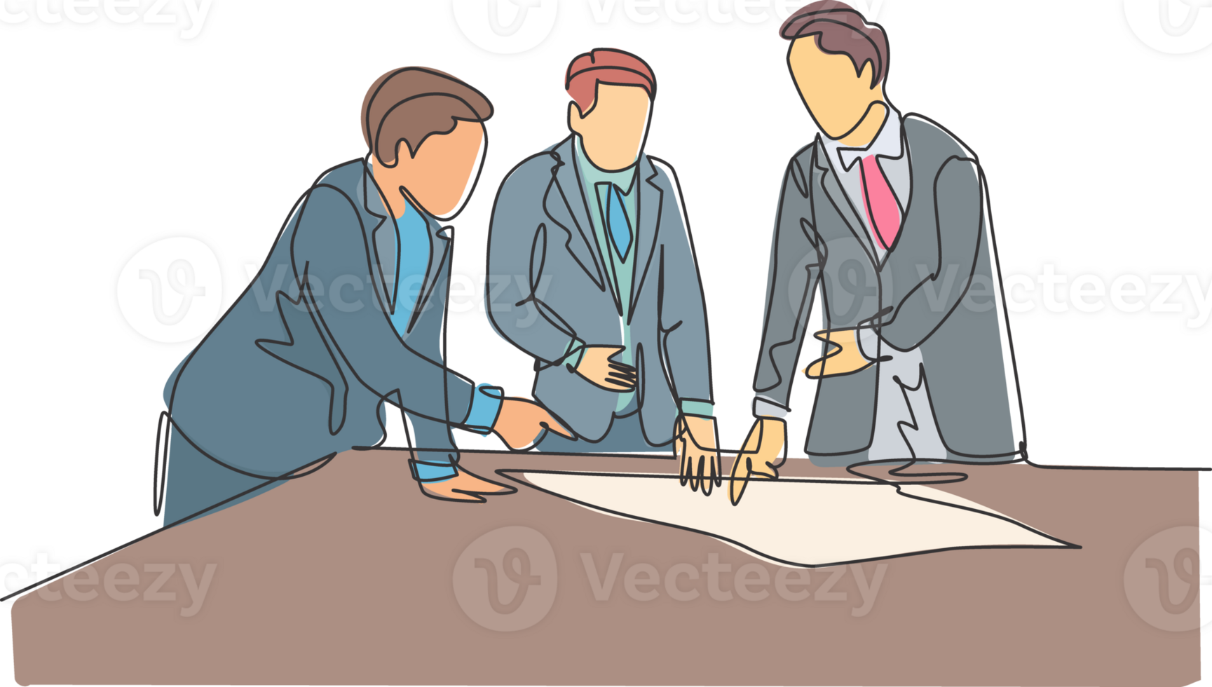 Single continuous line drawing of young workers talking seriously about company policy around the table. Office employee life discussion concept. One line draw design graphic illustration png