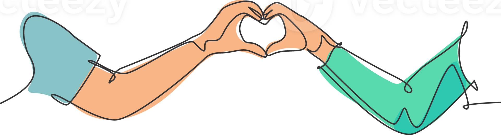 Single continuous line drawing of cute young happy couple formed heart shaped with their hands as love symbol. Romantic love marriage concept one line graphic draw design illustration png