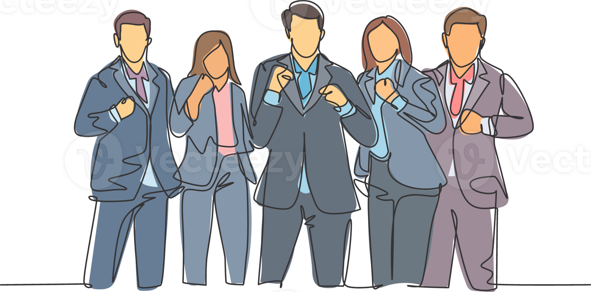 One single line drawing of group of business man and business woman line up to celebrate their success achieve the business target. Team work goal concept continuous line draw design illustration png