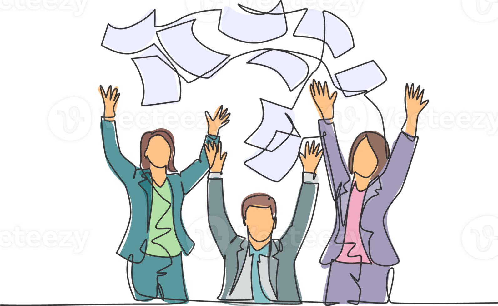 One single line drawing of group of male manager and assistant manager celebrating their success achieve the business target. Team work goal concept continuous line draw design illustration png