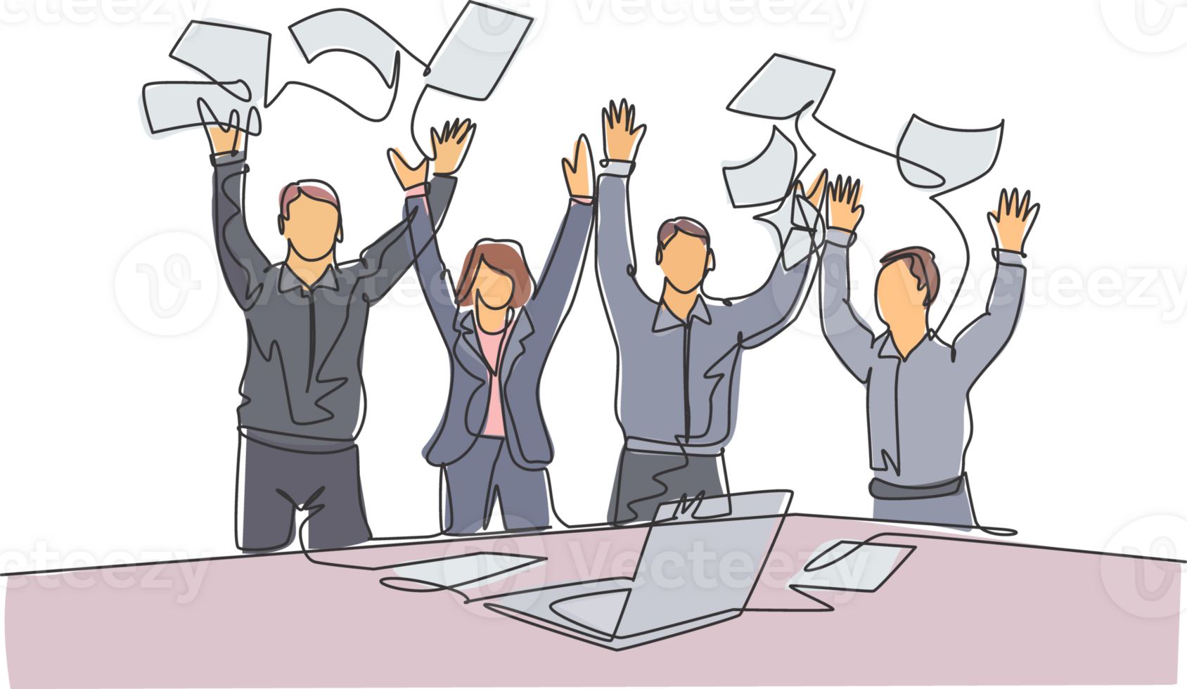 One single line drawing of young male and female stockbroker celebrate their success win on the stock exchange. Stock exchange business concept continuous line draw graphic design illustration png
